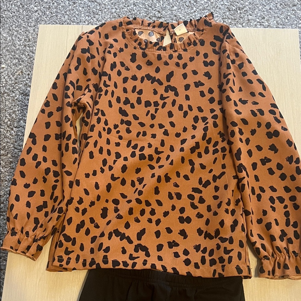 SHEIN Brown and Black Animal Print Blouse and Pants